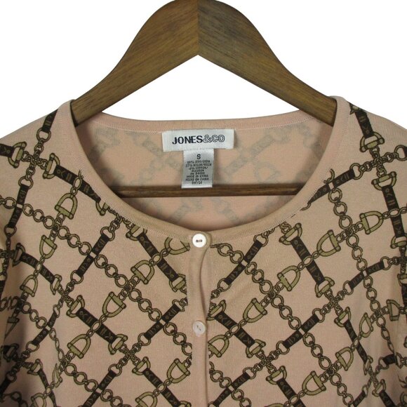 Jones New York Cardigan Silk Blend Sze S Equestrian Bridle Pattern Old Money - Picture 2 of 6